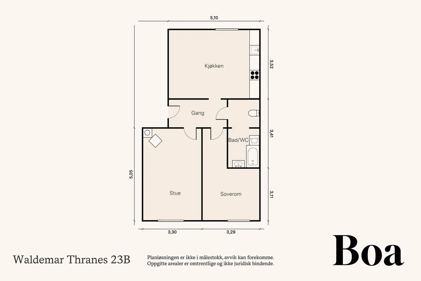 2.etasje: Entré, kjøkken, stue,  soverom og bad/wc.
